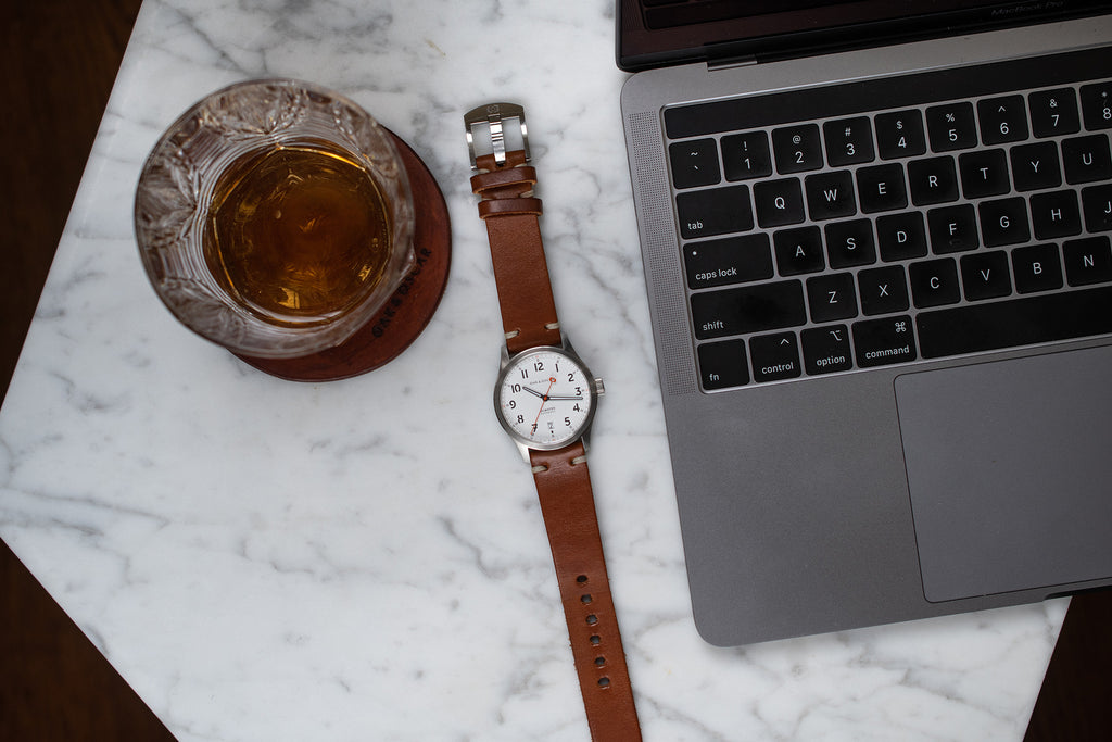 Oak & Oscar's Batch Number 2 fine watch with a leather wrist band