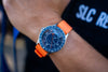 Oak & Oscar Humboldt SAR BWCA on orange rubber strap worn by rescue team member