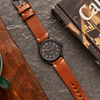 The Olsmsted Matte watch with a leather band